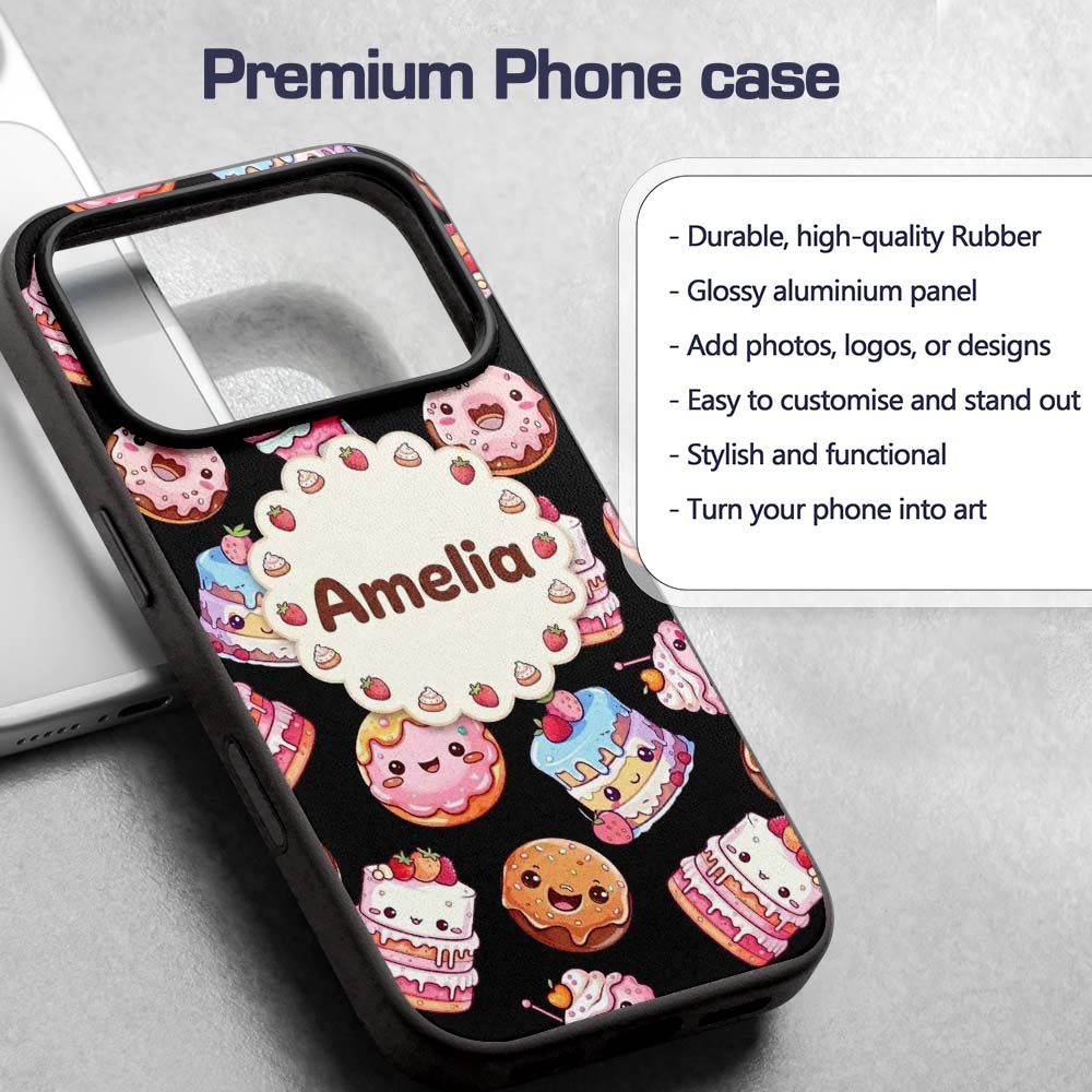 Cute Kawaii Donuts Cakes and Decorative Design Custom Name Protective Phone Case Mobile Cover Durable Everyday Smartphone Shock Resistant