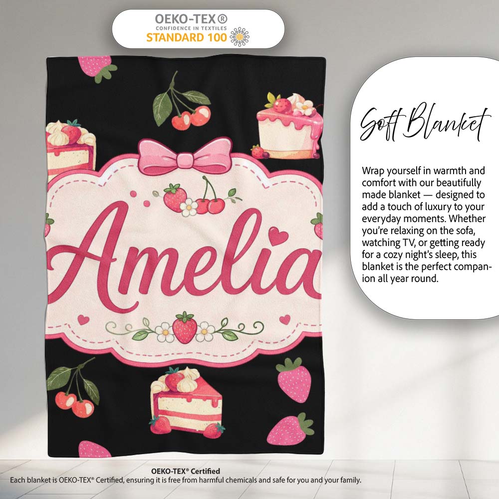 Cute Chocolate Bars and Creamy Milkshakes with Strawberries Seamless Personalised Custom Name Super Soft Fleece Blanket Bed Sofa Throw