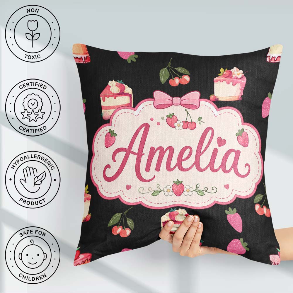 Custom Name Chocolate Bars and Creamy with Strawberries Seamless Square Filled Cushion Throw Pillow Sofa Bed Home Decor Zip Washable UK Made