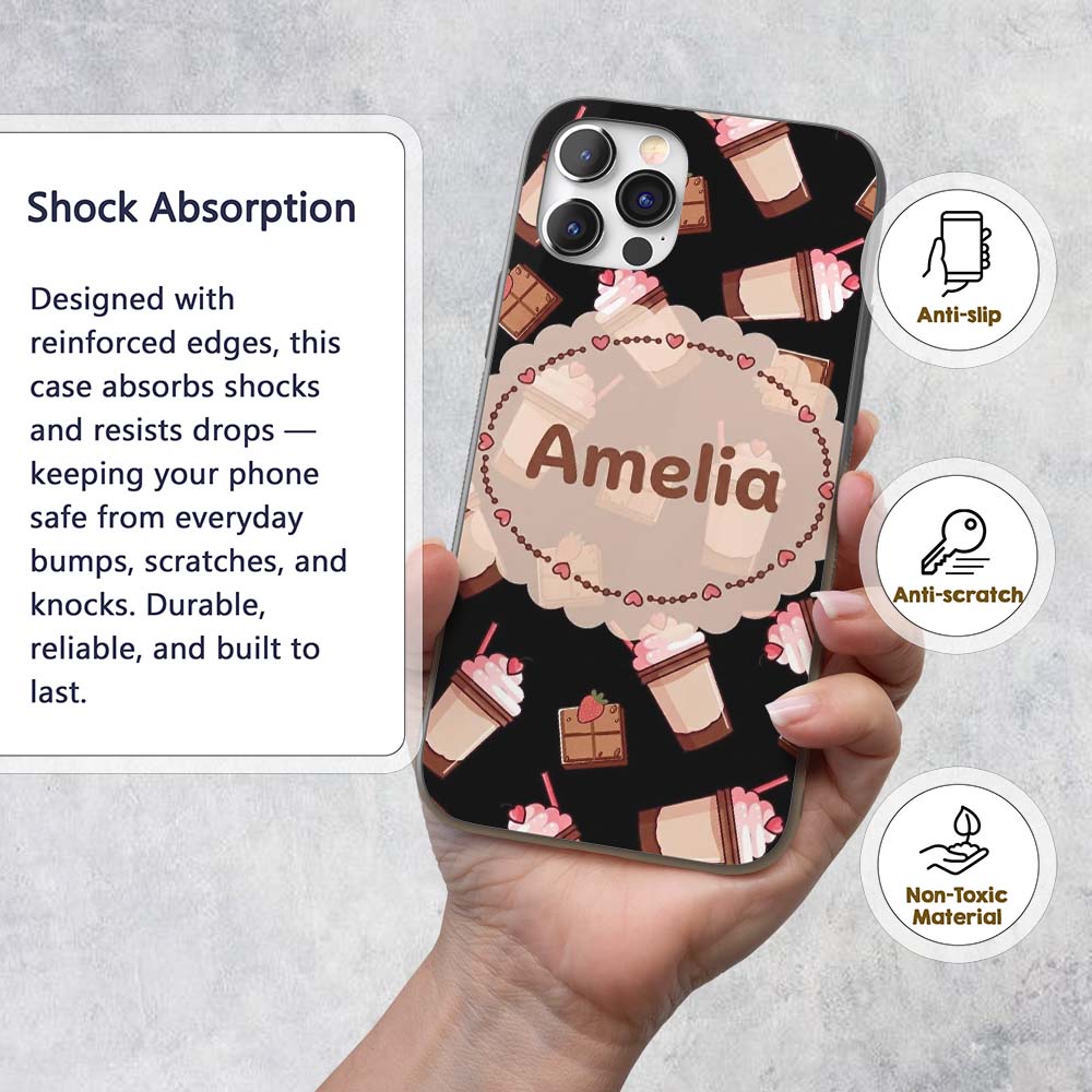 Cute Pink Donuts with Sprinkles and Happy Faces Custom Name Protective Phone Case Mobile Cover Durable Everyday Smartphone Shock Resistant