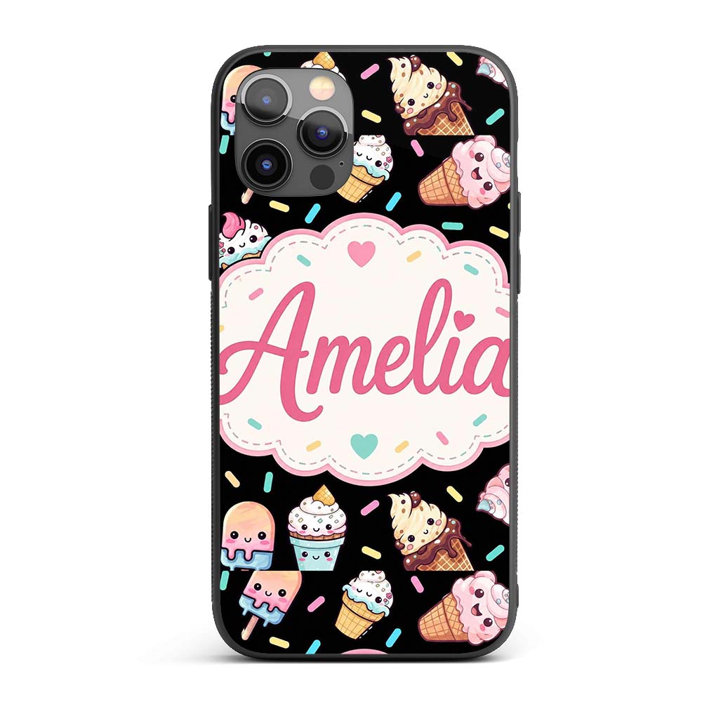 Cute Ice Cream Cones Popsicles and Sweet Treats Custom Name Protective Phone Case Mobile Cover Durable Everyday Smartphone Shock Resistant