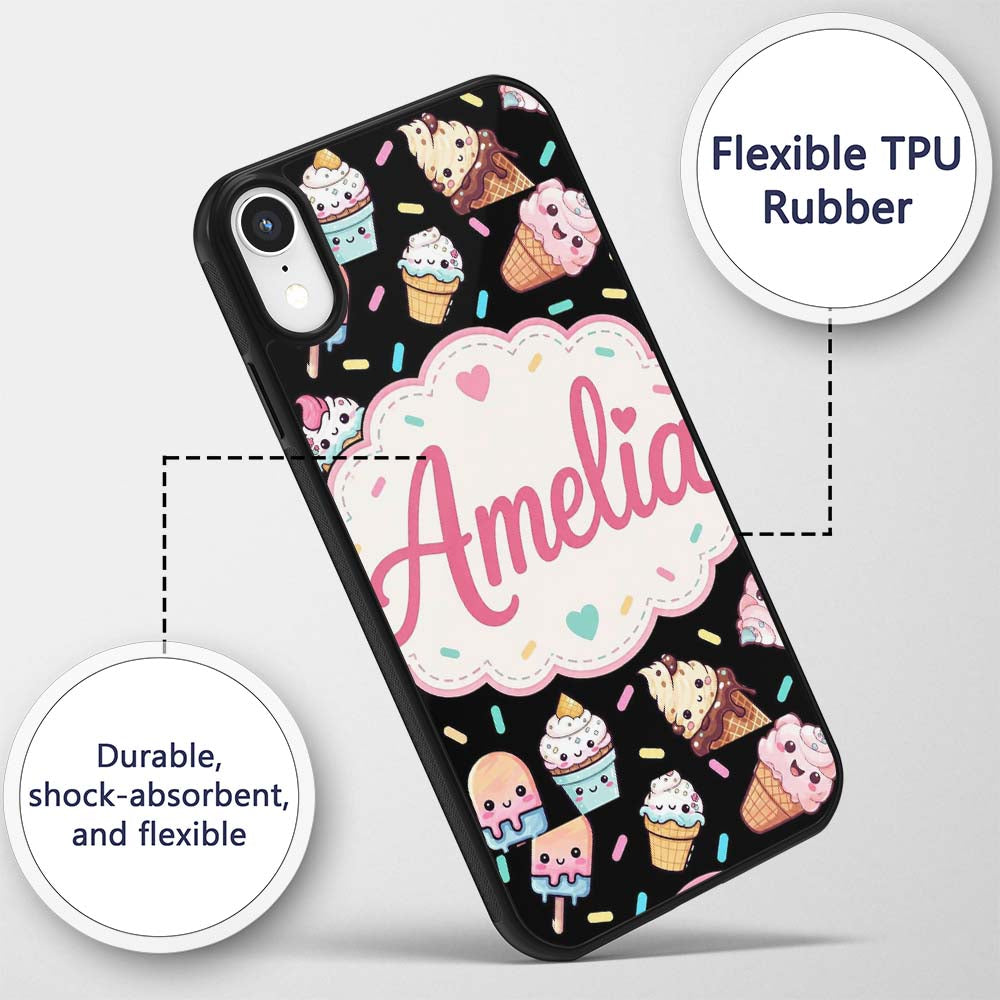 Cute Ice Cream Cones Popsicles and Sweet Treats Custom Name Protective Phone Case Mobile Cover Durable Everyday Smartphone Shock Resistant