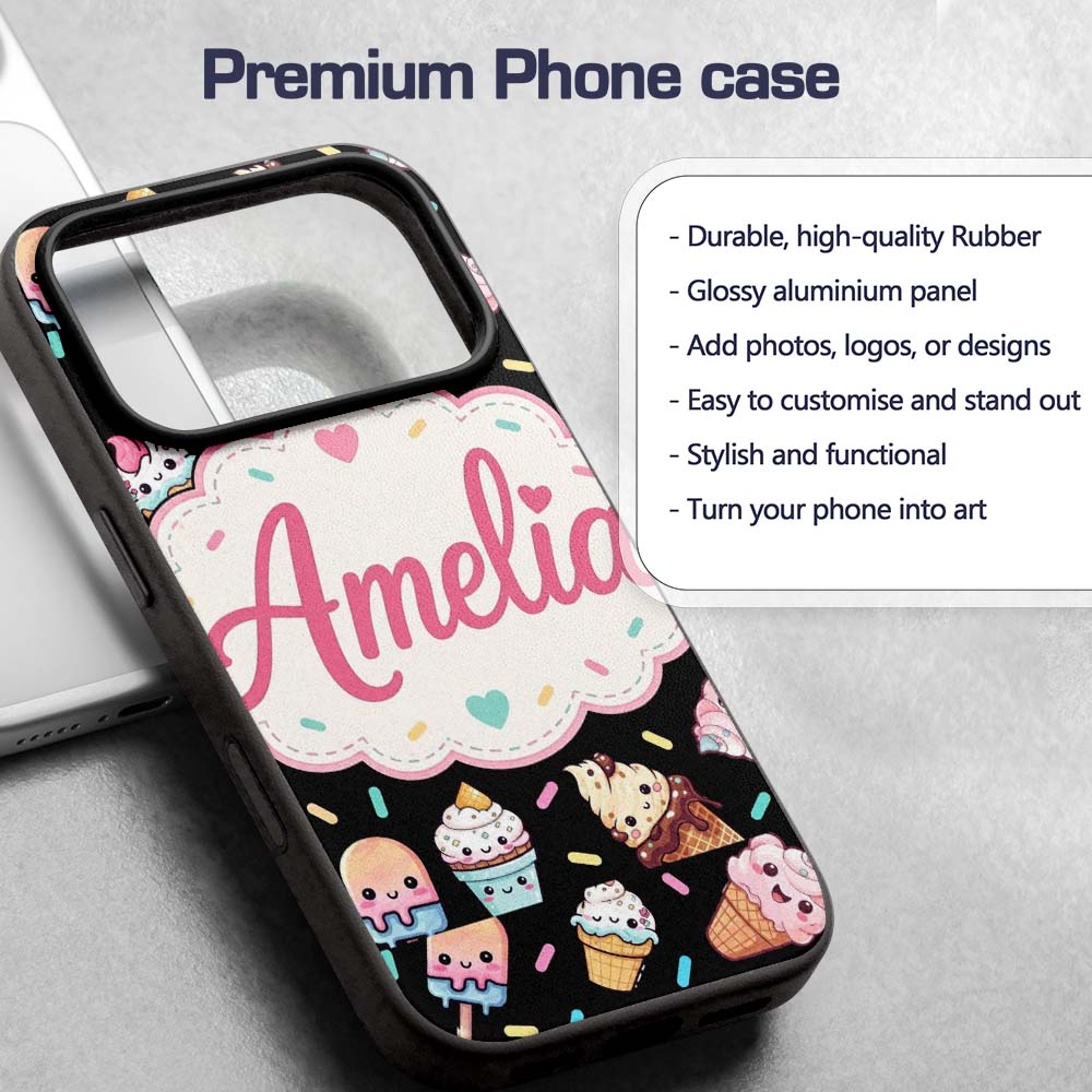Cute Ice Cream Cones Popsicles and Sweet Treats Custom Name Protective Phone Case Mobile Cover Durable Everyday Smartphone Shock Resistant