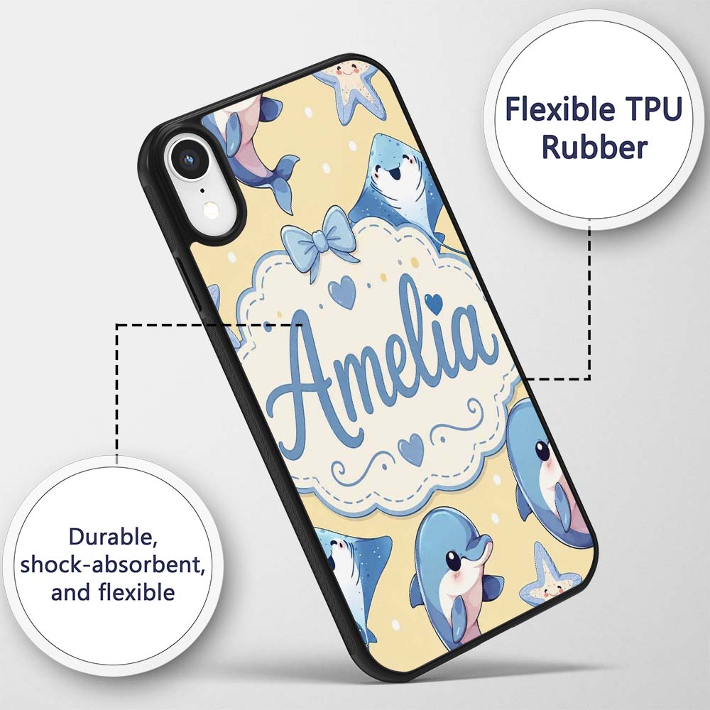 Cute Dolphins Stingrays and Decorative Design Custom Name Protective Phone Case Mobile Cover Durable Everyday Smartphone Shock Resistant