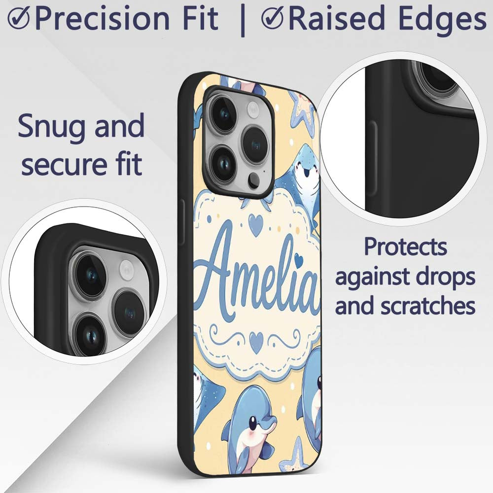 Cute Dolphins Stingrays and Decorative Design Custom Name Protective Phone Case Mobile Cover Durable Everyday Smartphone Shock Resistant