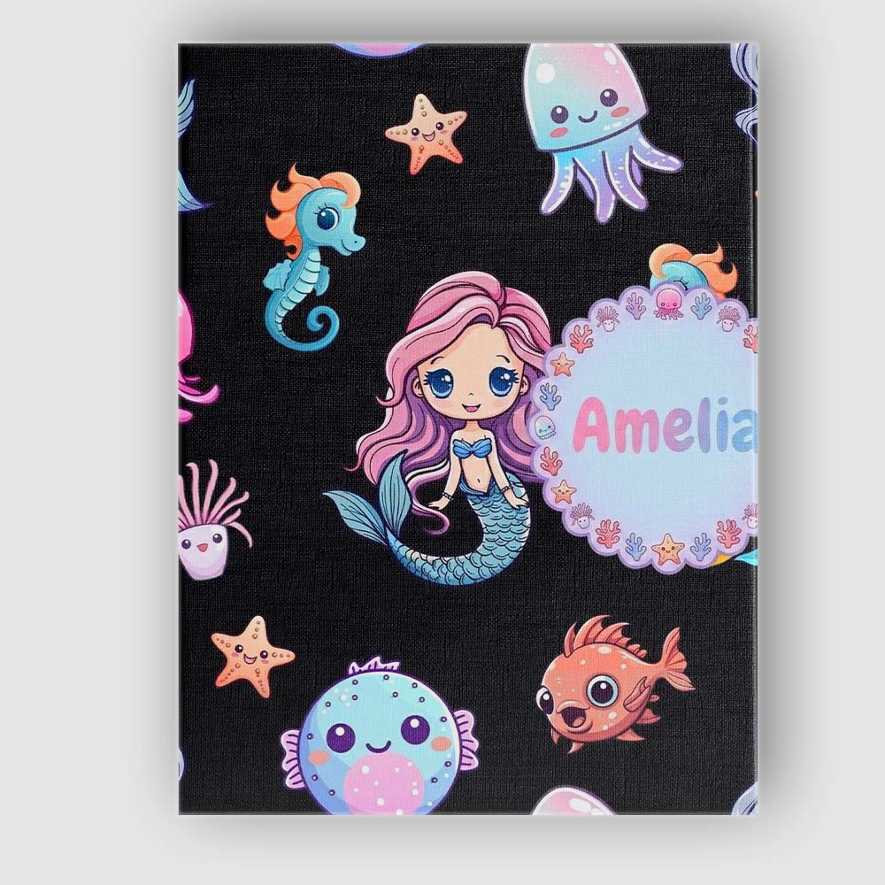 Personalised Name Cute Kawaii Mermaid Custom Modern Room Accent Creative Decorator Style Canvas Wall Art Print Decor Picture Ready to Hang