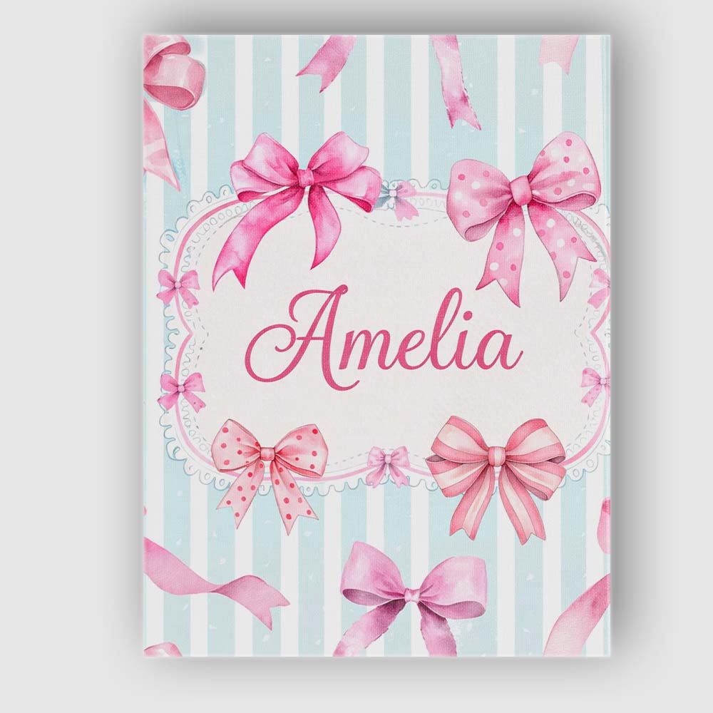 Personalised Name Watercolor Pink Ribbon Bow Seamless Pattern with Custom Unique Canvas Wall Art Print Decor Picture Ready to Hang