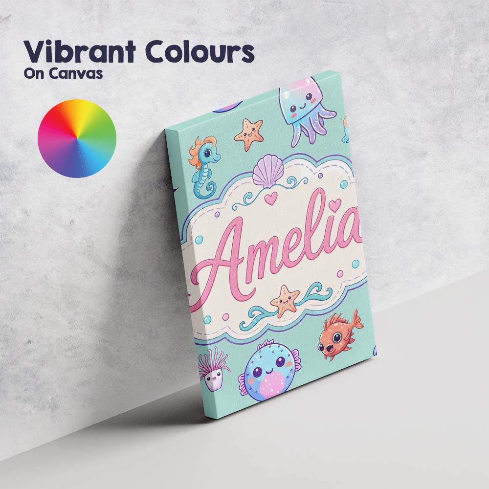 Personalised Name Cute Kawaii Mermaid Custom Modern Room Accent Creative Decorator Style Canvas Wall Art Print Decor Picture Ready to Hang
