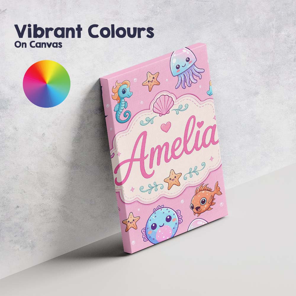 Personalised Name Cute Kawaii Mermaid Custom Modern Room Accent Creative Decorator Style Canvas Wall Art Print Decor Picture Ready to Hang