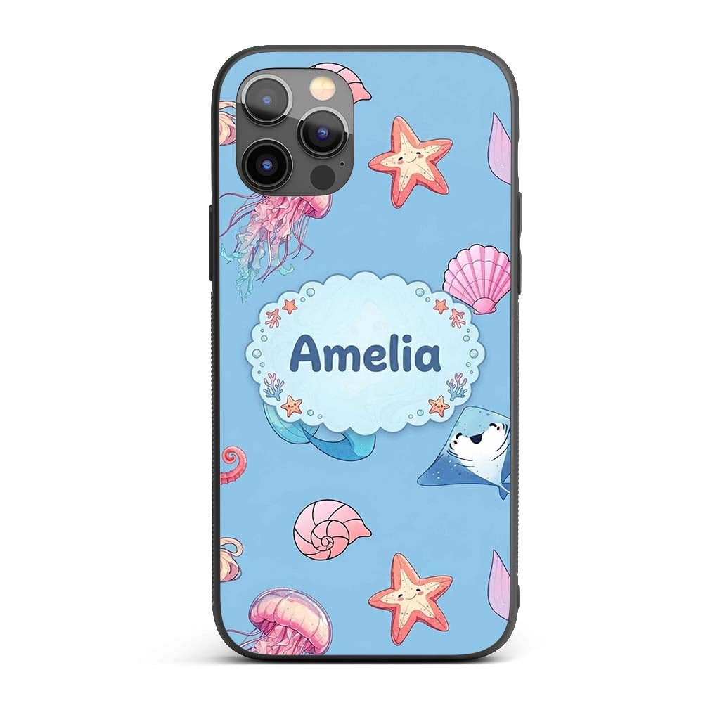 Cute Blue Hair Mermaid Jellyfish Seahorse Light Custom Name Protective Phone Case Mobile Cover Durable Everyday Smartphone Shock Resistant