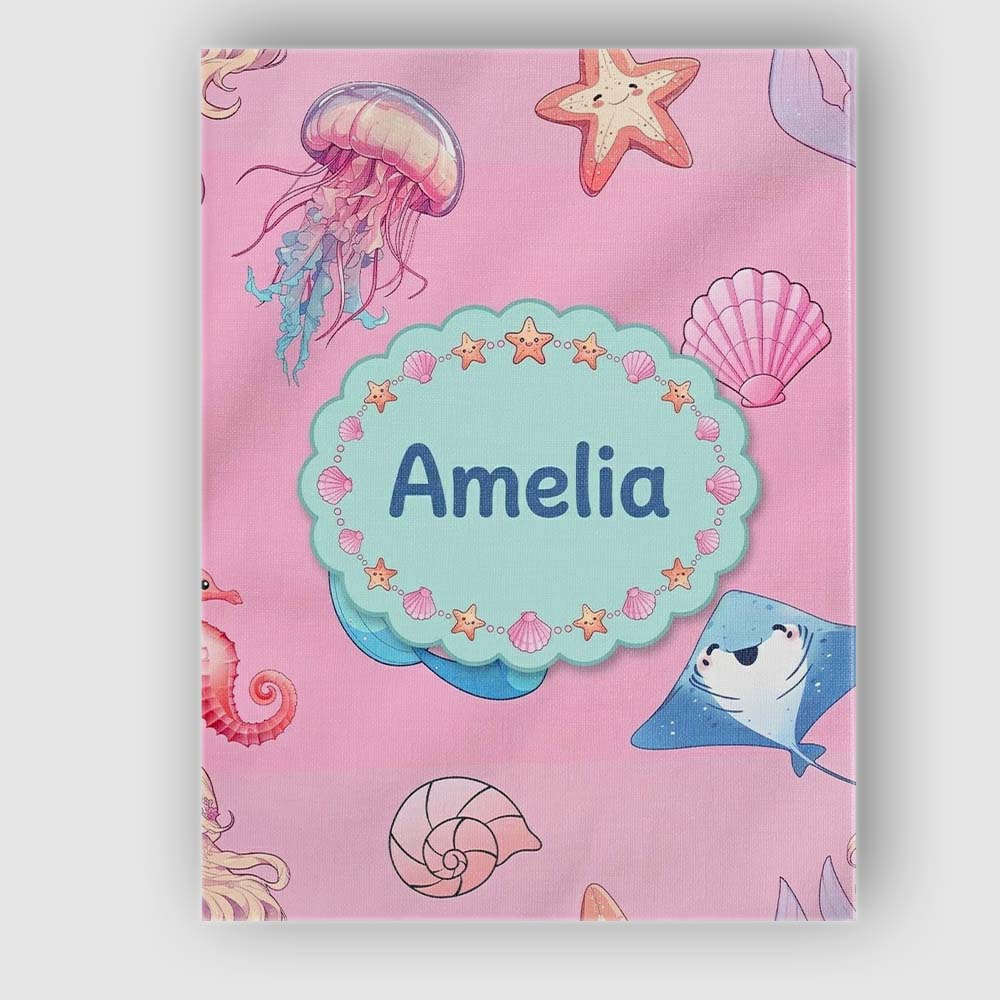 Personalised Name Cute Blue Mermaid Jellyfish Custom Unique Gift Idea Modern Room Accent Canvas Wall Art Print Decor Picture Ready to Hang
