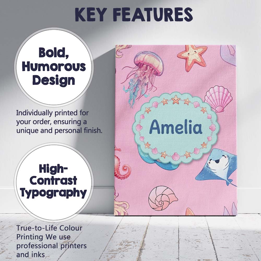 Personalised Name Cute Blue Mermaid Jellyfish Custom Unique Gift Idea Modern Room Accent Canvas Wall Art Print Decor Picture Ready to Hang