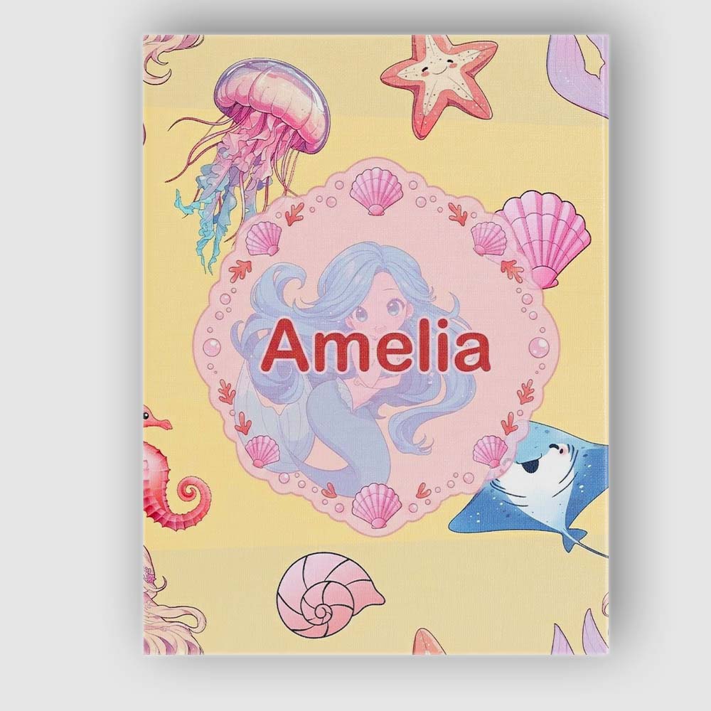 Personalised Name Cute Blue Mermaid Jellyfish Custom Unique Gift Idea Modern Room Accent Canvas Wall Art Print Decor Picture Ready to Hang