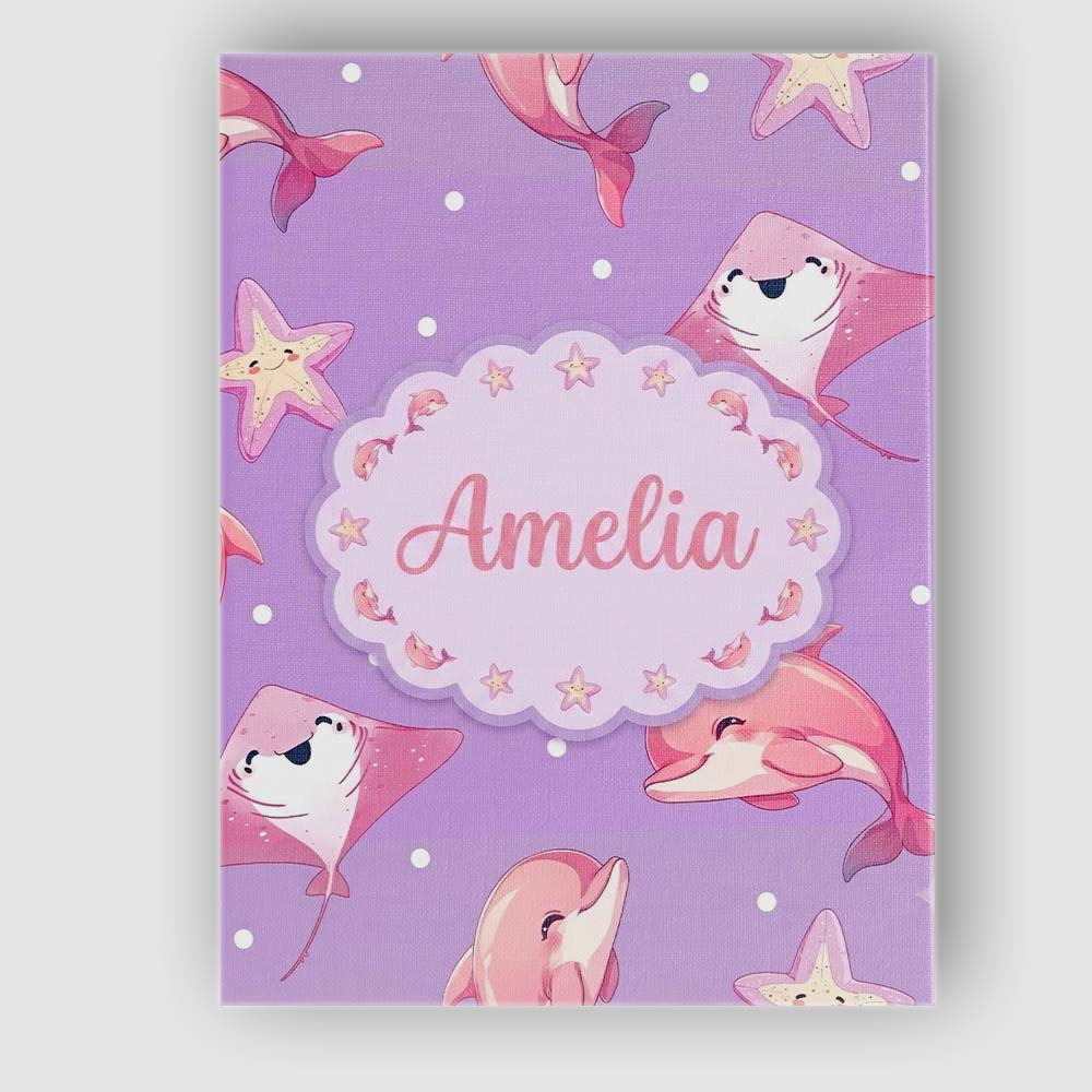 Personalised Name Pink Dolphin Stingray Custom Modern Room Accent Elegant Feature Canvas Wall Art Print Decor Picture Ready to Hang