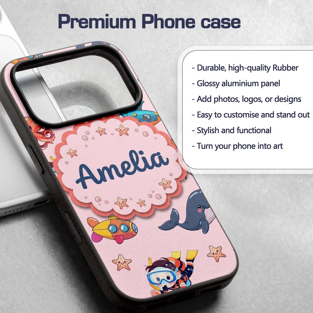 Kids Scuba Divers Submarine Decorative Design Custom Name Protective Phone Case Mobile Cover Durable Everyday Smartphone Shock Resistant