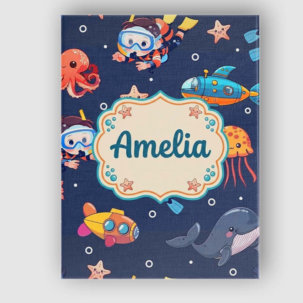 Personalised Name Kid Scuba Diver Submarine Custom Bespoke Interior Contemporary Canvas Wall Art Print Decor Picture Ready to Hang