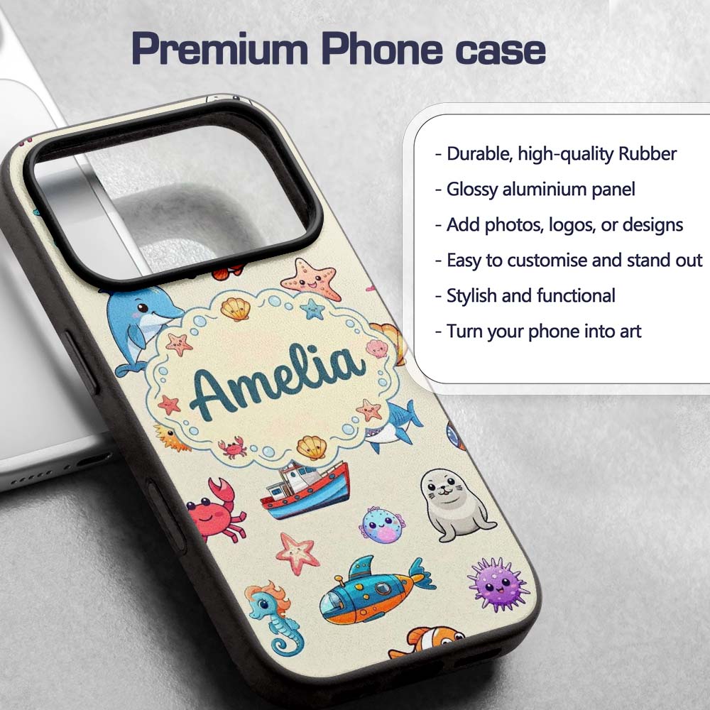 Cartoon Sea Animals Diver Dolphin Shark Crab Boat Custom Name Protective Phone Case Mobile Cover Durable Everyday Smartphone Shock Resistant