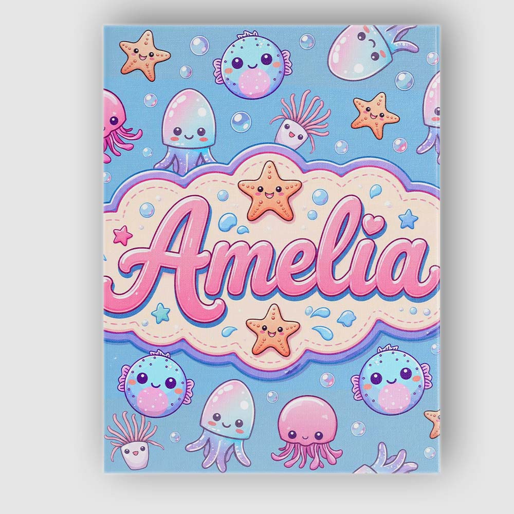 Personalised Name Kawaii Jellyfish Puffer Custom Unique Gift Idea Elegant Feature Canvas Wall Art Print Decor Picture Ready to Hang