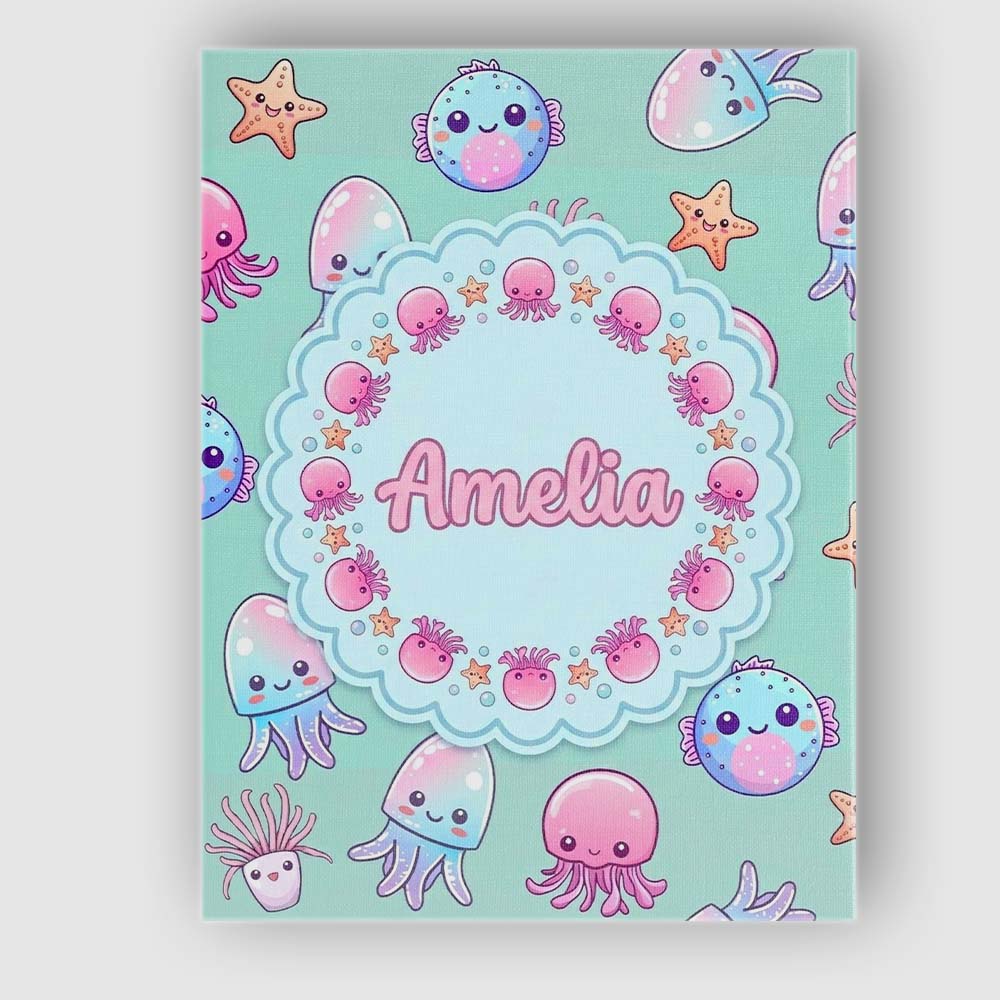 Personalised Name Kawaii Jellyfish Puffer Custom Unique Gift Idea Elegant Feature Canvas Wall Art Print Decor Picture Ready to Hang