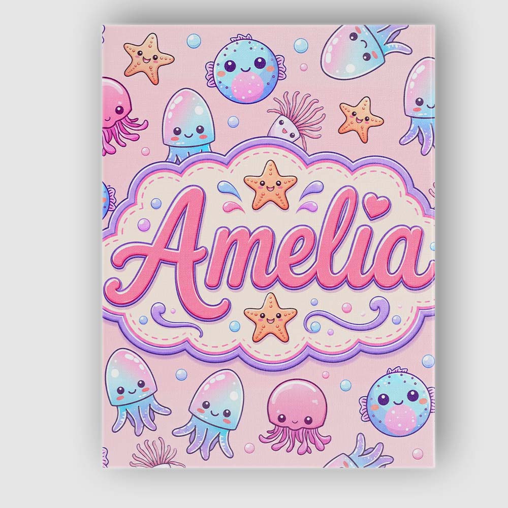 Personalised Name Kawaii Jellyfish Puffer Custom Unique Gift Idea Elegant Feature Canvas Wall Art Print Decor Picture Ready to Hang