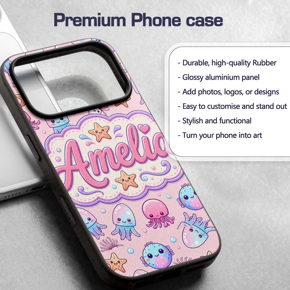 Kawaii Jellyfish Puffer Fish Starfish Pastel Custom Name Protective Phone Case Mobile Cover Durable Everyday Smartphone Shock Resistant