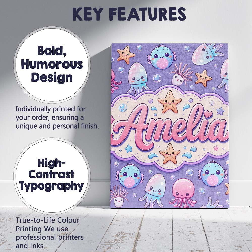 Personalised Name Jellyfish Puffer Fish Custom Modern Room Accent Elegant Feature Canvas Wall Art Print Decor Picture Ready to Hang
