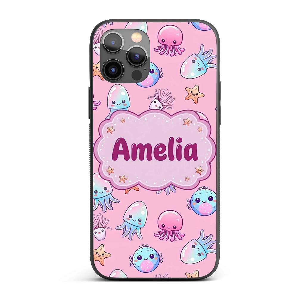 Kawaii Jellyfish Puffer Fish Starfish Pastel Custom Name Protective Phone Case Mobile Cover Durable Everyday Smartphone Shock Resistant
