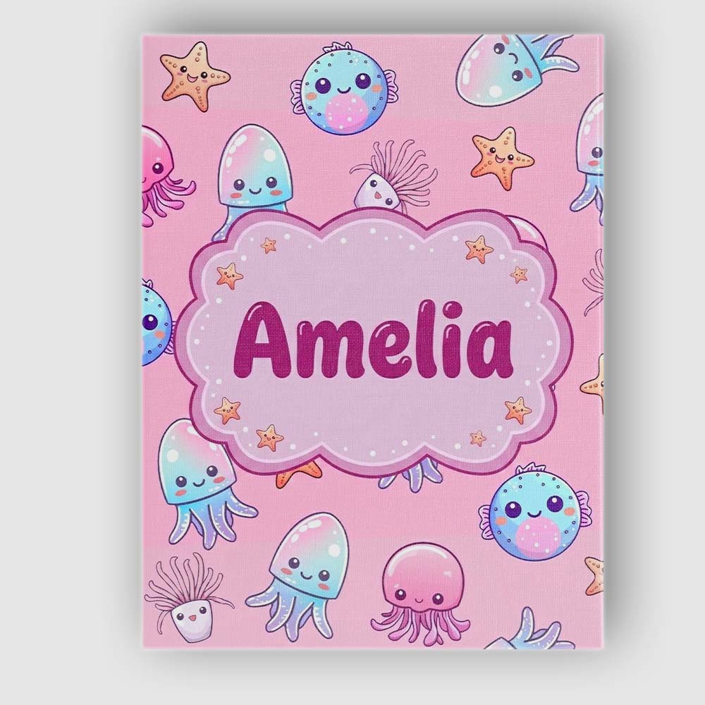 Personalised Name Kawaii Jellyfish Puffer Custom Unique Gift Idea Elegant Feature Canvas Wall Art Print Decor Picture Ready to Hang