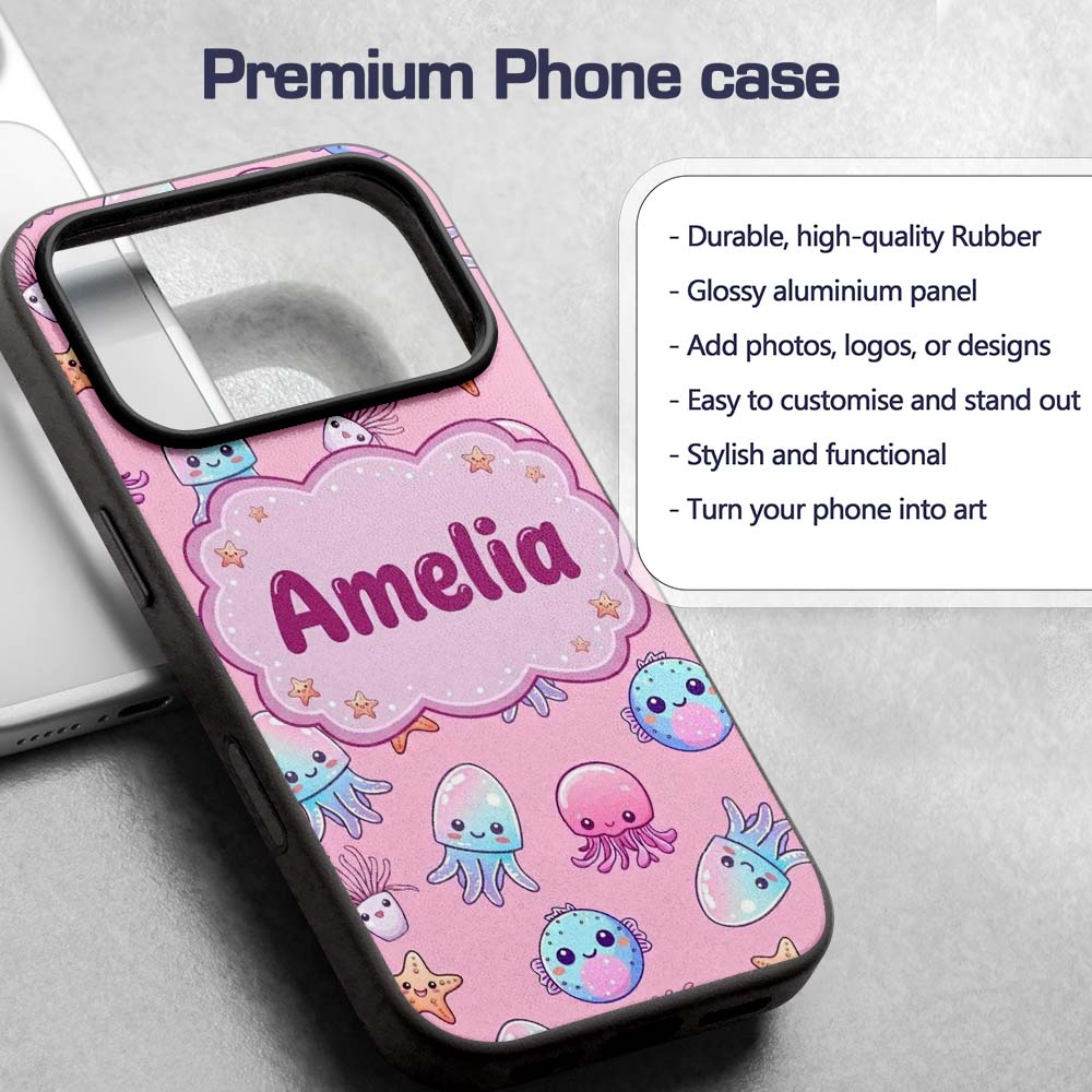 Kawaii Jellyfish Puffer Fish Starfish Pastel Custom Name Protective Phone Case Mobile Cover Durable Everyday Smartphone Shock Resistant