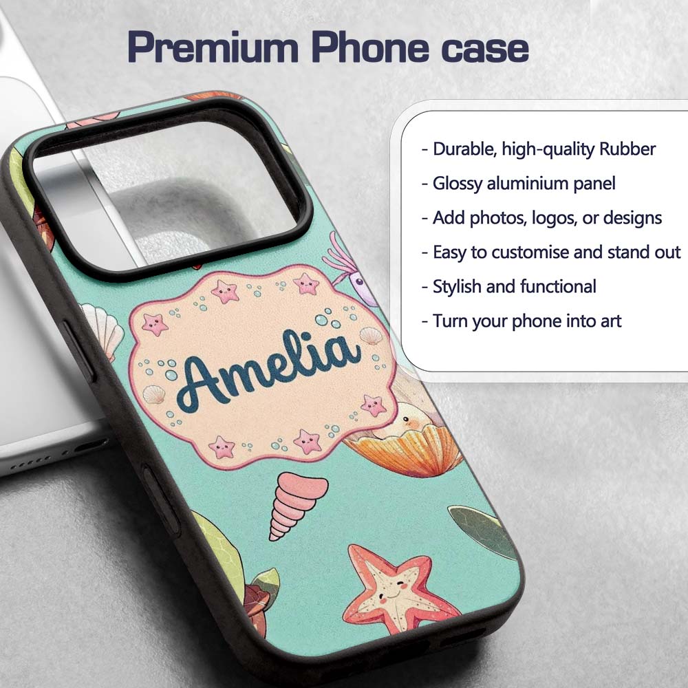 Cute Kawaii Sea Turtle Starfish Shells Ocean Custom Name Protective Phone Case Mobile Cover Durable Everyday Smartphone Shock Resistant