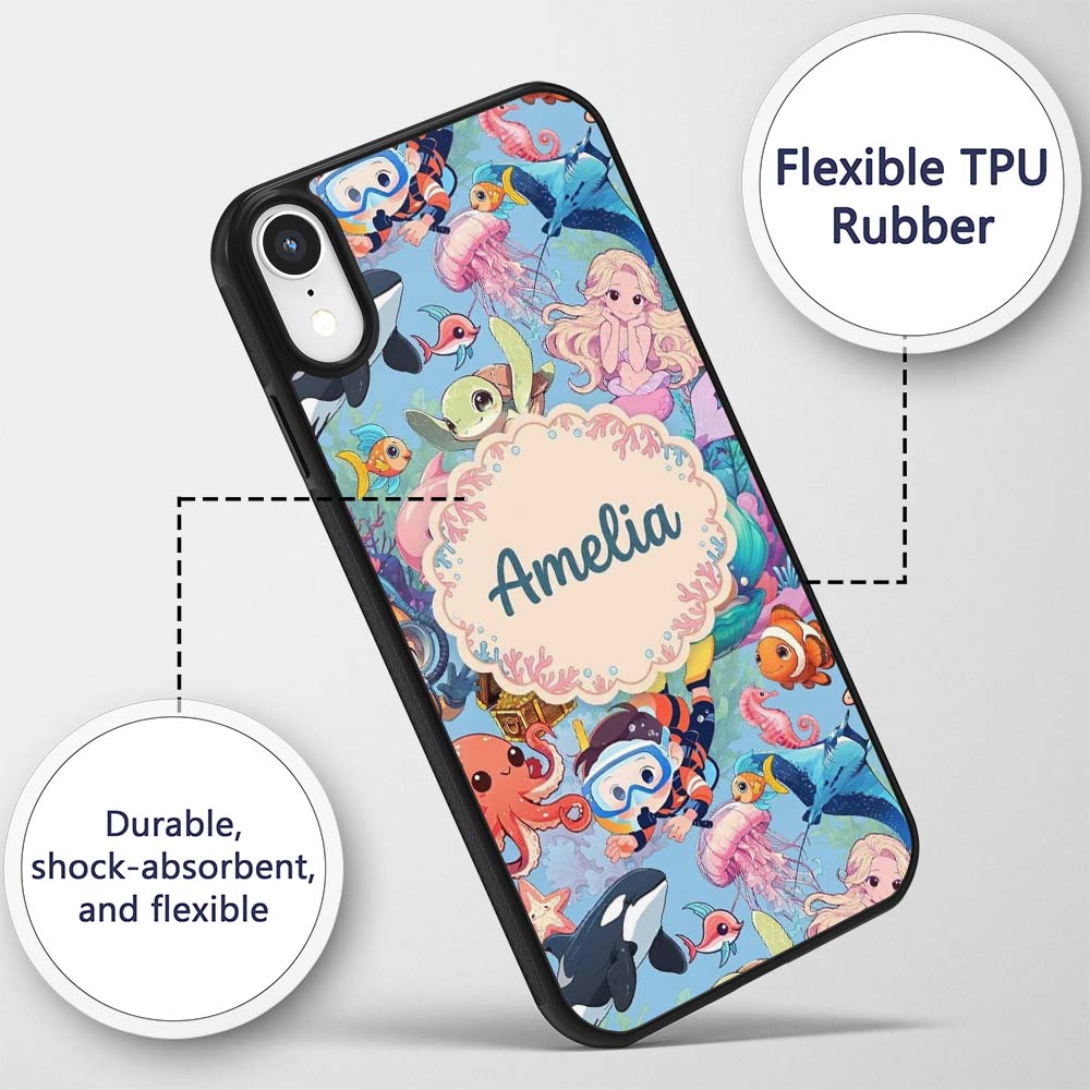 Cute Underwater Ocean Scene Decorative Design Custom Name Protective Phone Case Mobile Cover Durable Everyday Smartphone Shock Resistant