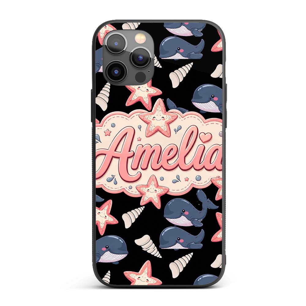 Cute Kawaii Whale Starfish Seashell Ocean Animals Custom Name Protective Phone Case Mobile Cover Durable Everyday Smartphone Shock Resistant