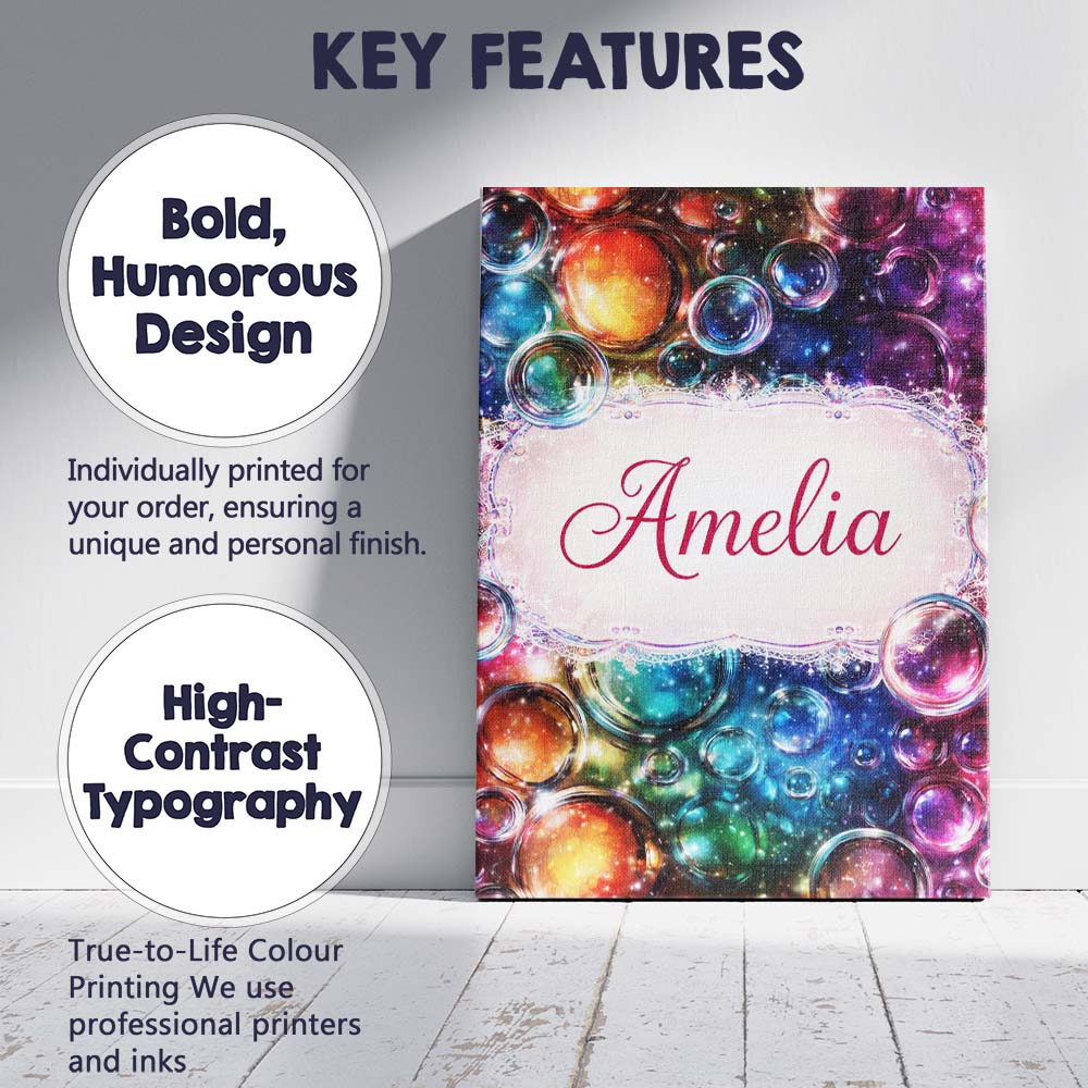 Personalised Name Vibrant Cosmic Bubble Abstract Seamless Pattern Custom Bespoke Canvas Wall Art Print Decor Picture Ready to Hang