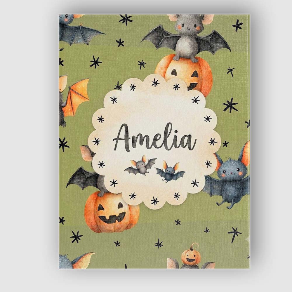 Personalised Name Cute Halloween Bats Custom Modern Room Accent Creative Decorator Style Canvas Wall Art Print Decor Picture Ready to Hang