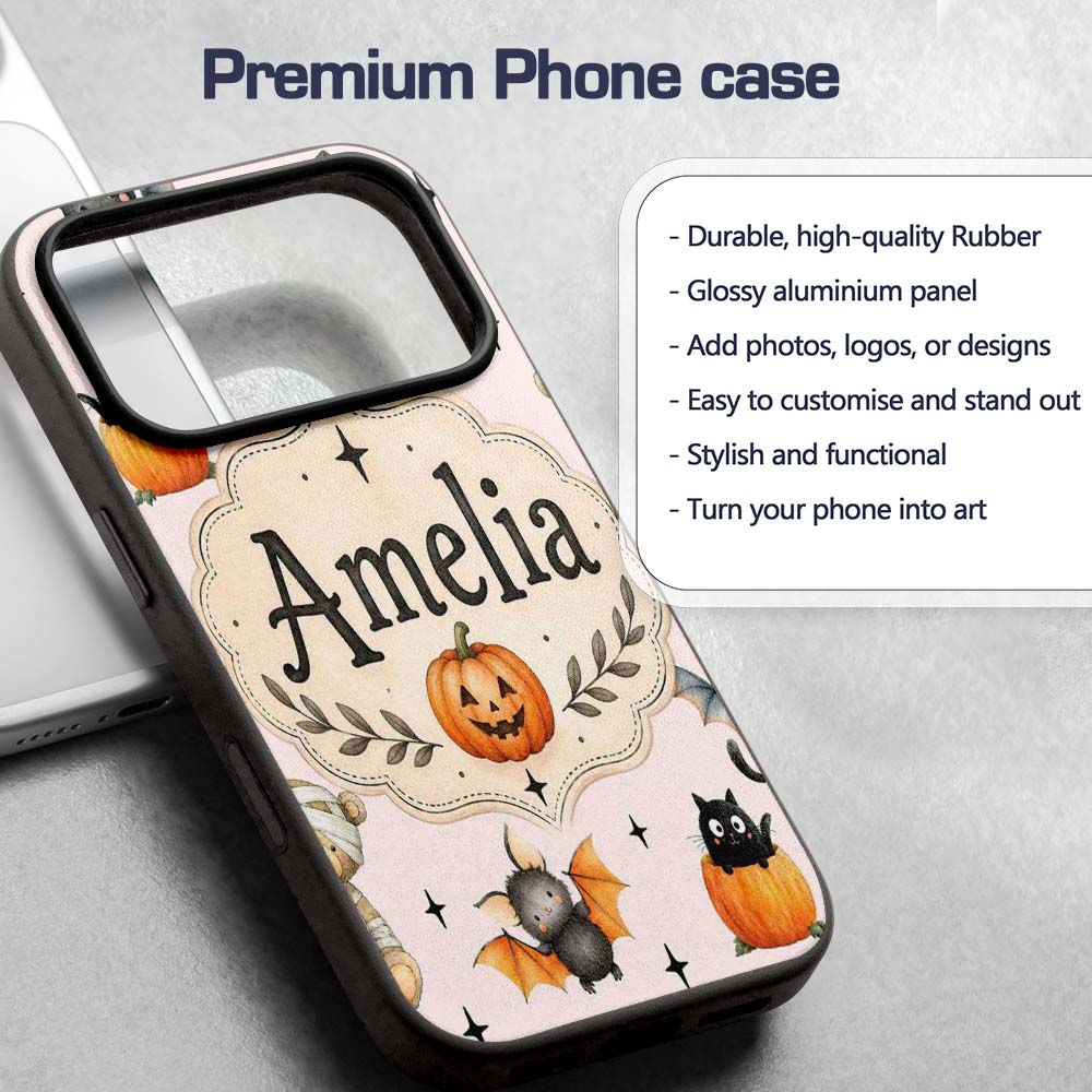 Cute Halloween Teddy Bears Mummy Printed Design Custom Name Protective Phone Case Mobile Cover Durable Everyday Smartphone Shock Resistant