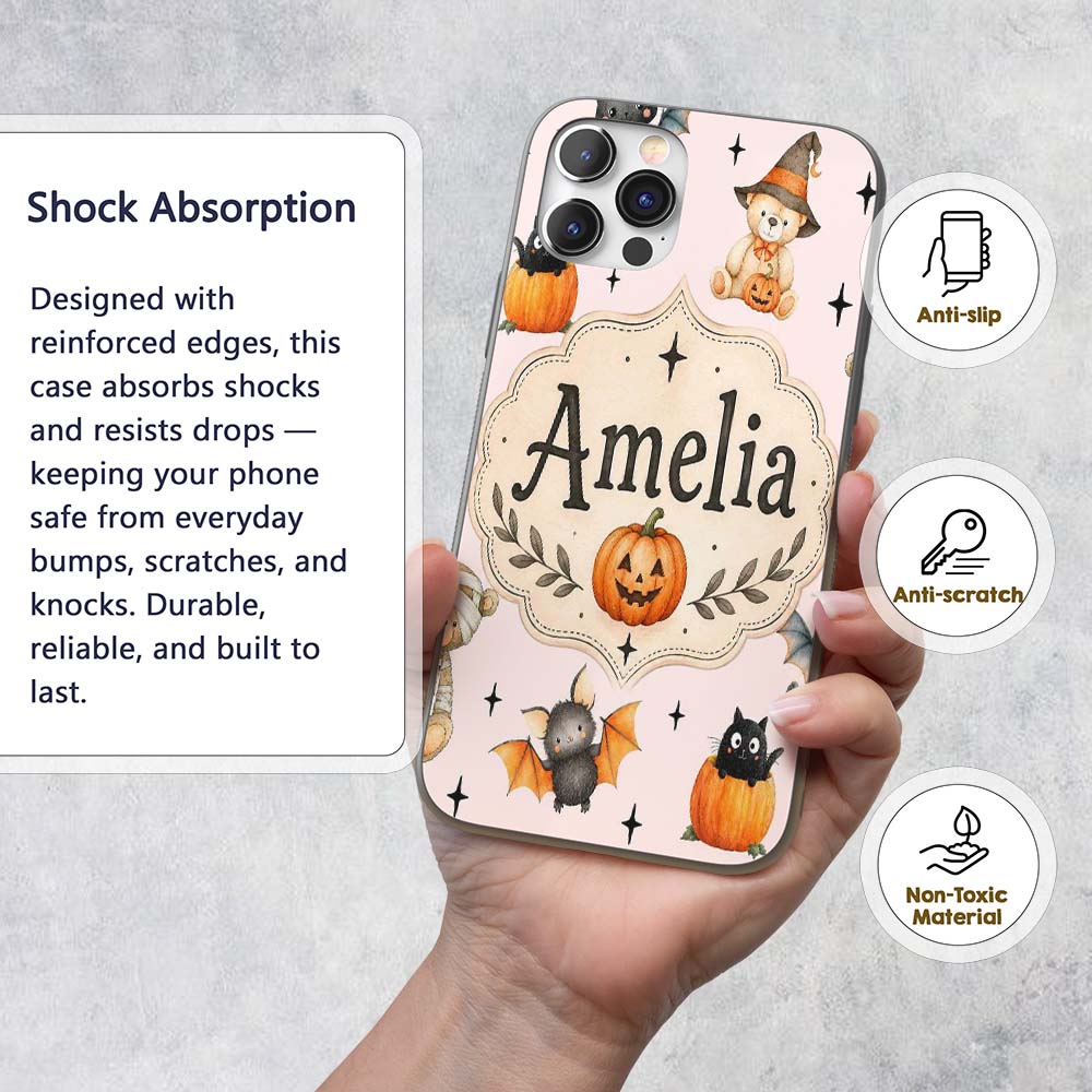 Cute Halloween Teddy Bears Mummy Printed Design Custom Name Protective Phone Case Mobile Cover Durable Everyday Smartphone Shock Resistant