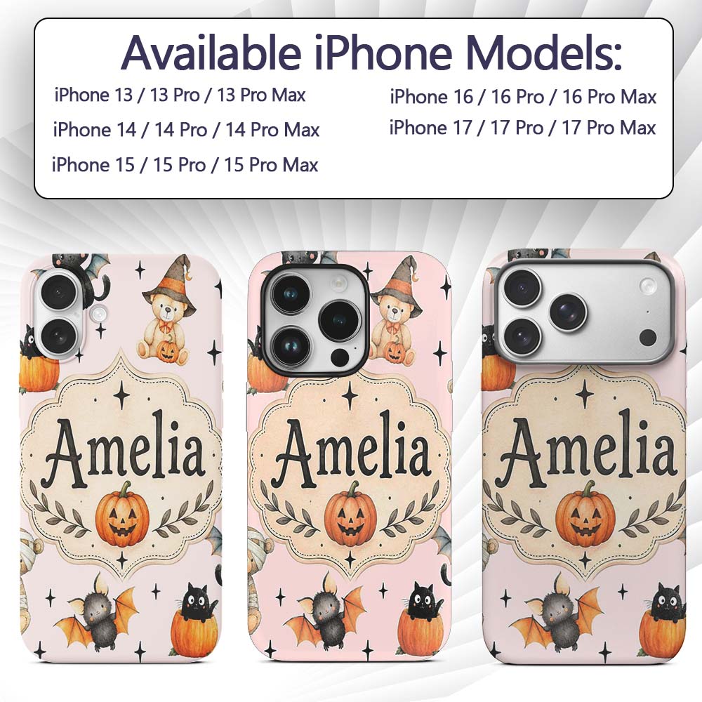 Cute Halloween Teddy Bears Mummy Printed Design Custom Name Protective Phone Case Mobile Cover Durable Everyday Smartphone Shock Resistant
