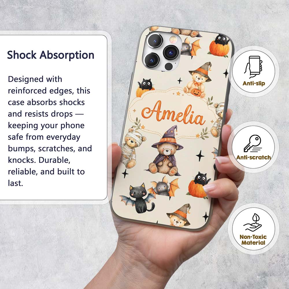 Cute Halloween Teddy Bears Mummy Printed Design Custom Name Protective Phone Case Mobile Cover Durable Everyday Smartphone Shock Resistant