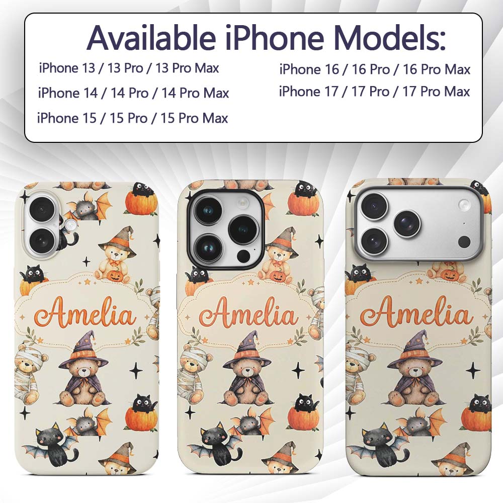 Cute Halloween Teddy Bears Mummy Printed Design Custom Name Protective Phone Case Mobile Cover Durable Everyday Smartphone Shock Resistant