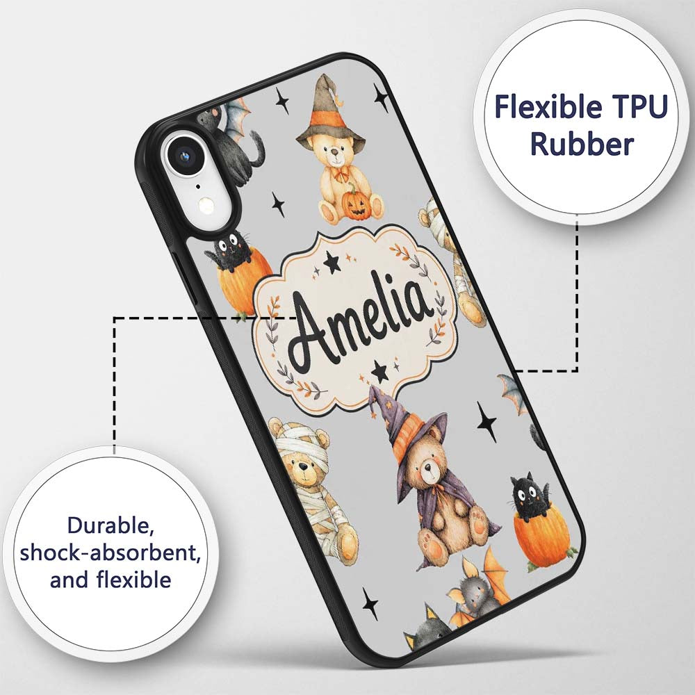 Cute Halloween Teddy Bears Mummy Printed Design Custom Name Protective Phone Case Mobile Cover Durable Everyday Smartphone Shock Resistant