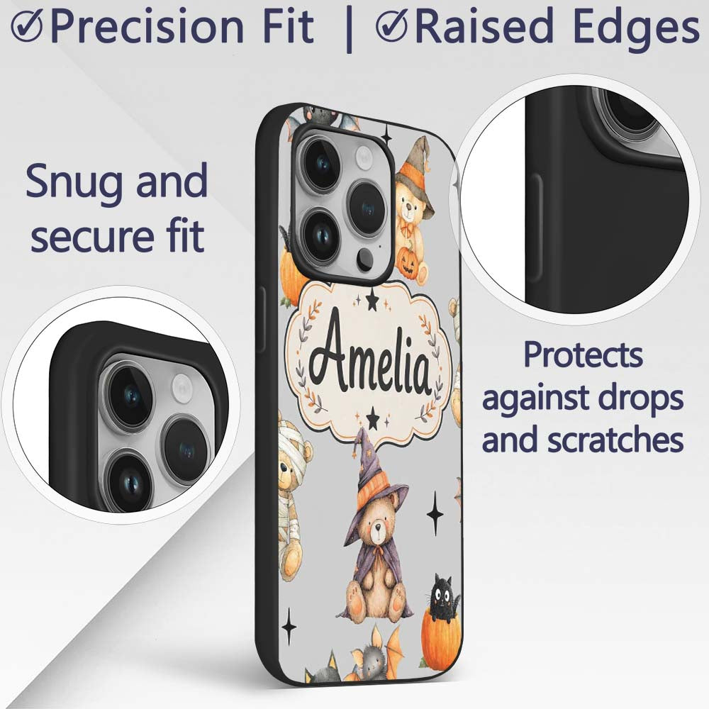 Cute Halloween Teddy Bears Mummy Printed Design Custom Name Protective Phone Case Mobile Cover Durable Everyday Smartphone Shock Resistant