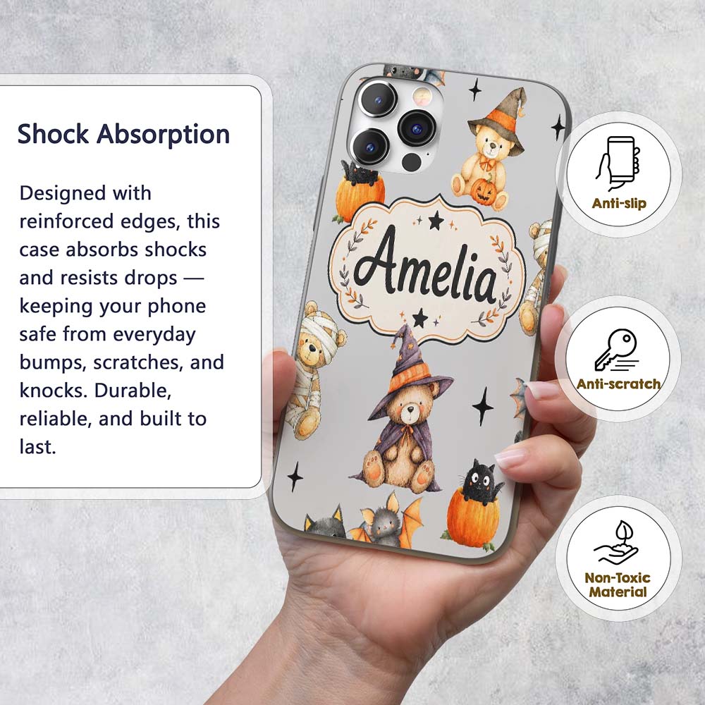 Cute Halloween Teddy Bears Mummy Printed Design Custom Name Protective Phone Case Mobile Cover Durable Everyday Smartphone Shock Resistant