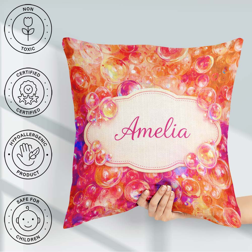 Custom Name Bright Colorful Bubble Abstract Seamless Pattern Square Filled Cushion Throw Pillow Sofa Bed Home Decor Zip Washable UK Made