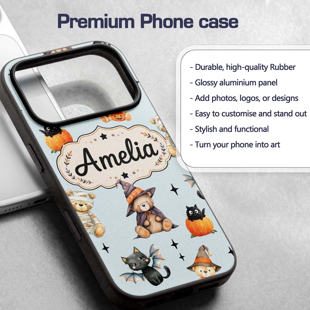 Cute Halloween Teddy Bears Mummy Printed Design Custom Name Protective Phone Case Mobile Cover Durable Everyday Smartphone Shock Resistant