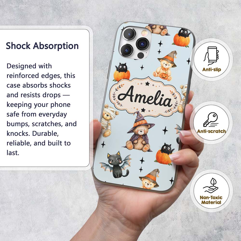 Cute Halloween Teddy Bears Mummy Printed Design Custom Name Protective Phone Case Mobile Cover Durable Everyday Smartphone Shock Resistant