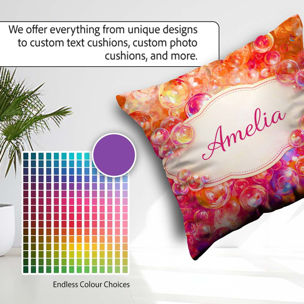 Custom Name Bright Colorful Bubble Abstract Seamless Pattern Square Filled Cushion Throw Pillow Sofa Bed Home Decor Zip Washable UK Made