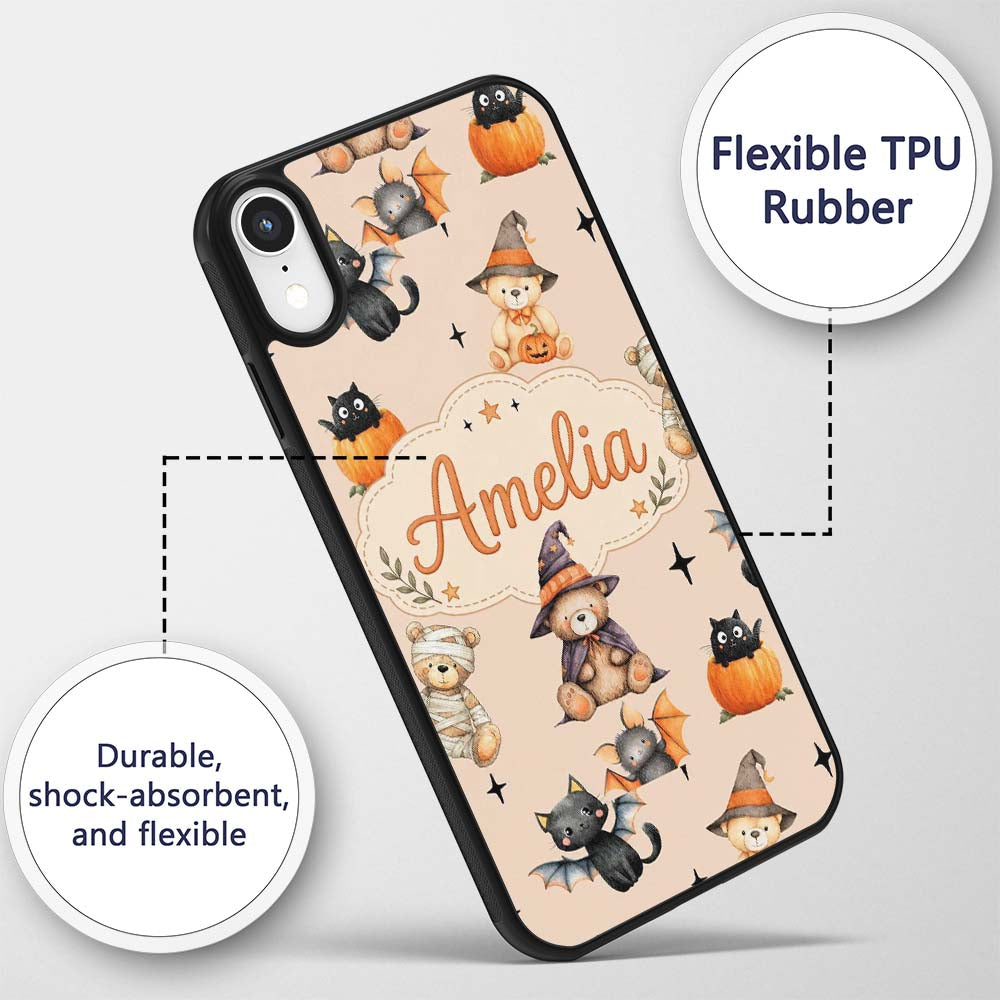 Cute Halloween Teddy Bears Mummy Printed Design Custom Name Protective Phone Case Mobile Cover Durable Everyday Smartphone Shock Resistant