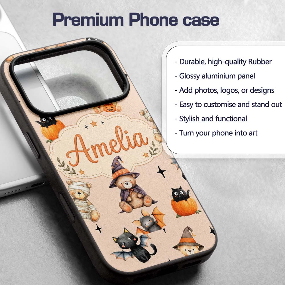 Cute Halloween Teddy Bears Mummy Printed Design Custom Name Protective Phone Case Mobile Cover Durable Everyday Smartphone Shock Resistant