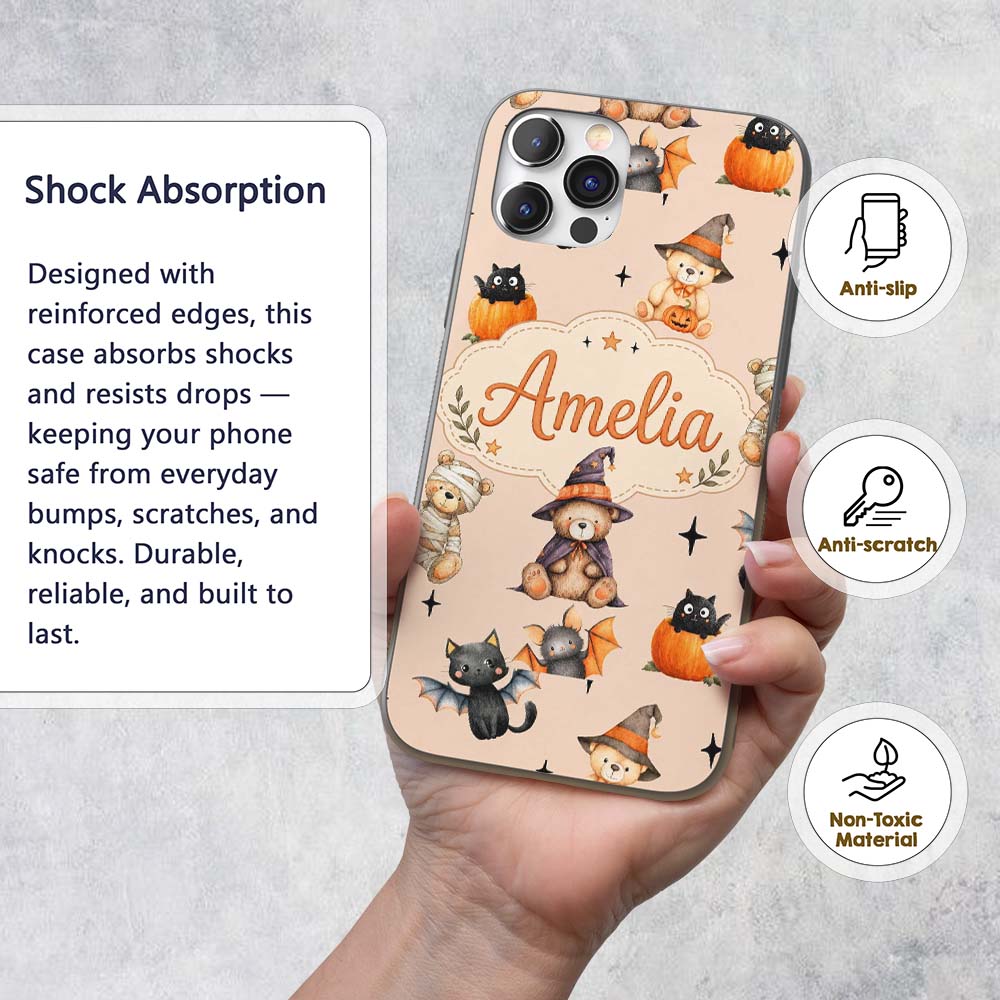 Cute Halloween Teddy Bears Mummy Printed Design Custom Name Protective Phone Case Mobile Cover Durable Everyday Smartphone Shock Resistant