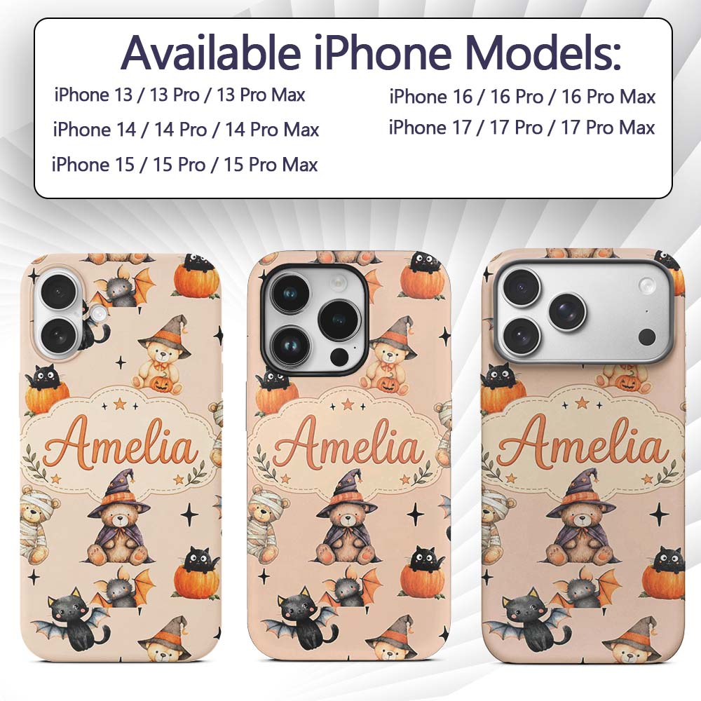 Cute Halloween Teddy Bears Mummy Printed Design Custom Name Protective Phone Case Mobile Cover Durable Everyday Smartphone Shock Resistant
